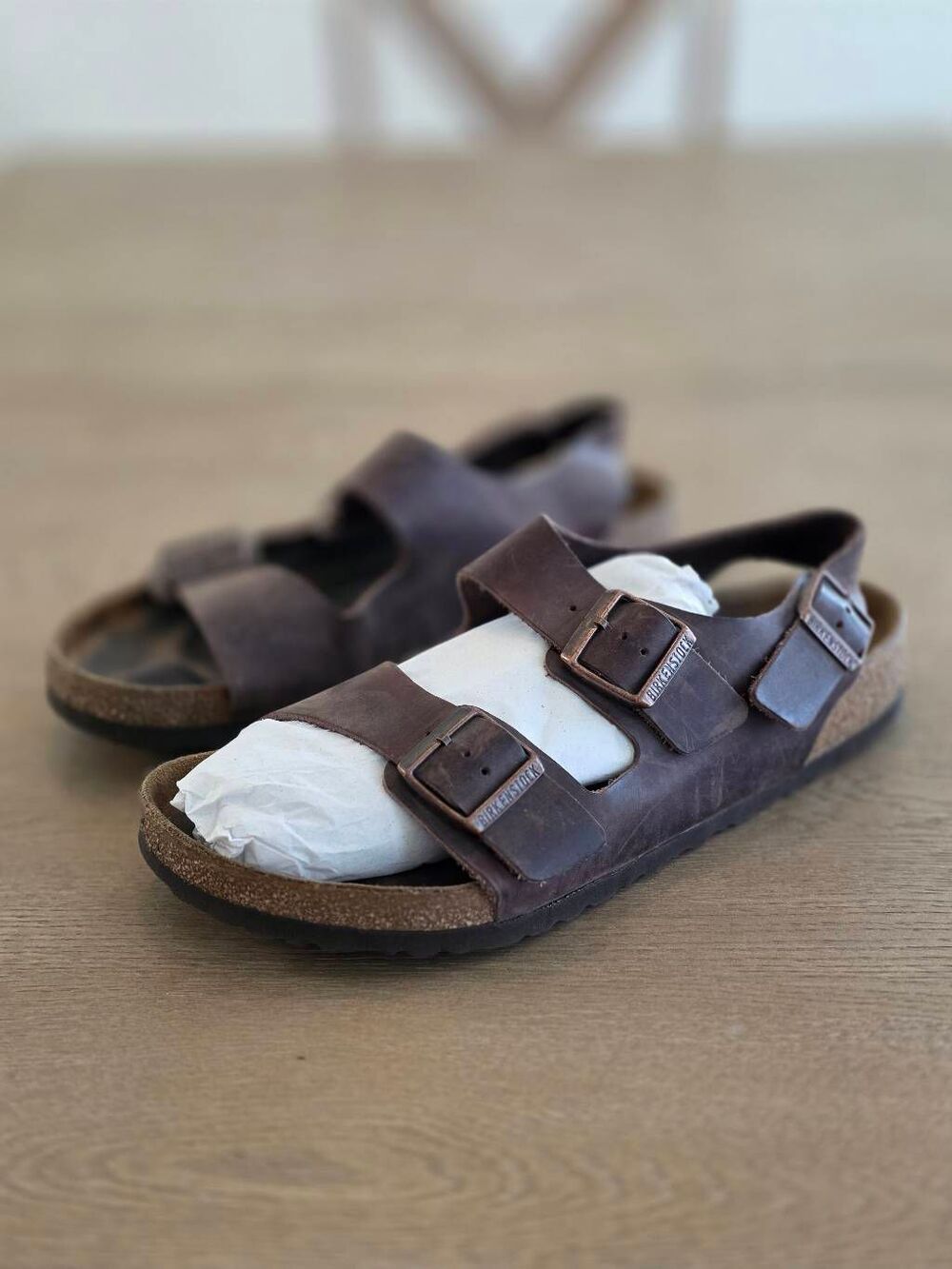Birkenstock Milano Oiled Leather Sandals Brown Tan Men's Size 10 Back Strap